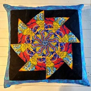 Set of 2 Sewn Kaleidoscope Pillows square rainbow butterfly fabric